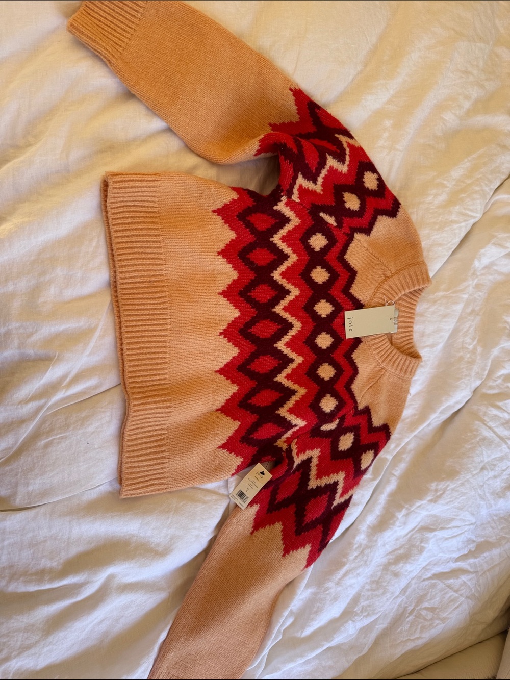 Joie Peach and Red Patterned Crewneck Sweater